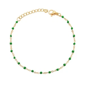 Bracciale Catena Forzatina Diamantata con Smalti Verde in Acciaio Colore Oro - Picture 1 of 1