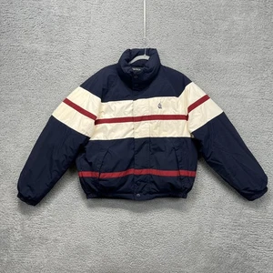 VTG Nautica Jacket Mens XL Navy Colorblock Reversible Down Puffer Duck 90s - Picture 1 of 19