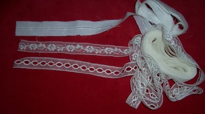 Lote de 3 cordones "algodón" blancos vintage.  Entredeux, inserción y cinta de abalorios Foto 1 de 4