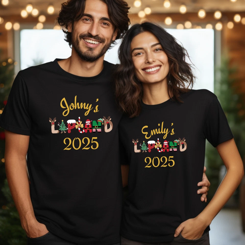 SAUTE STYLES Personalised Lapland 2025 Christmas T-Shirt Family Matching Holiday Xmas T Shirt