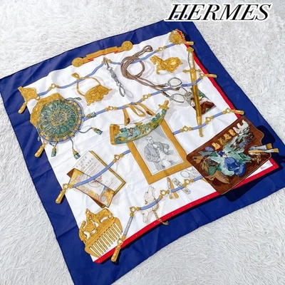 HERMES Bufanda Carre90 Cuadrada de Seda "Memoire d'Hermès" Azul De JP... - Imagen 1 de 4