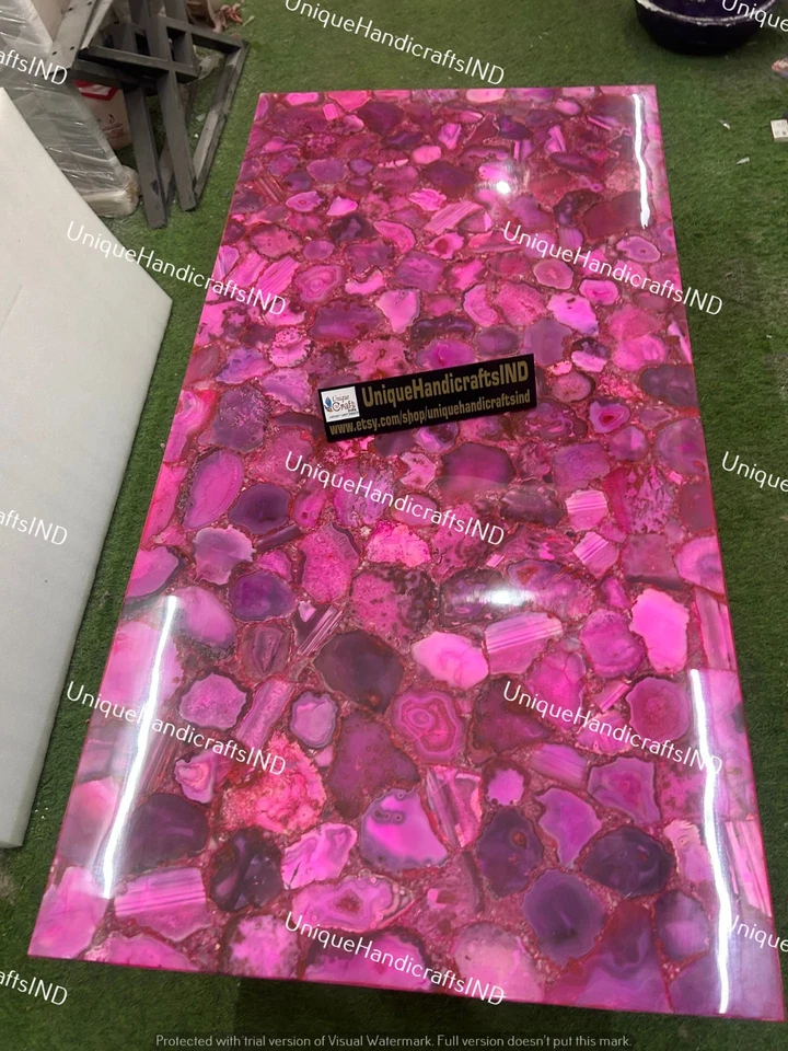 Handmade Pink Agate Stone Coffee Table – Luxury Living Room Home Decor slabs - Image 1 of 4