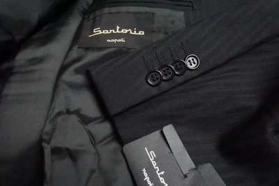 Sartorio Napoli Negro Lana Espiga 2 Piezas Traje Chaqueta Pantalones 44R TOTALMENTE NUEVO Foto 1 de 4