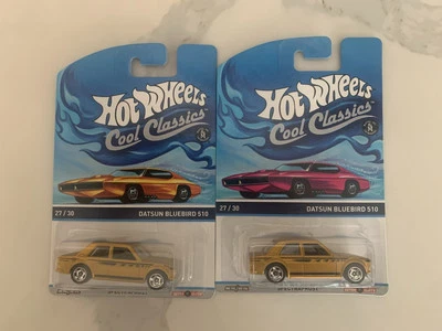 Hot Wheels 2013 Cool Classic Datsun 510 Gold 27/30 Both Card Variants Pink/Gold - Image 1 of 3