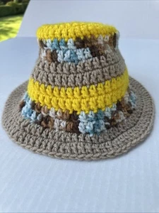 Crochet Bucket Hat Multi Colored 2 Inch Brim Floppy Boho Summer Street wear - Picture 1 of 14