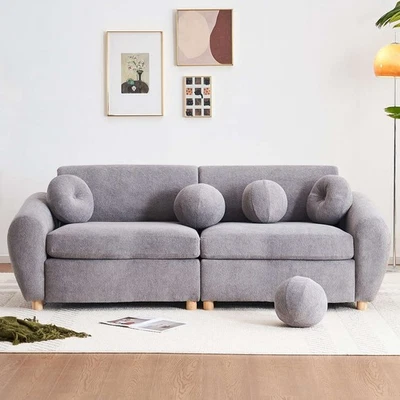 Sofá Loveseat 84,6"" Chenille Sofás Modernos Sofá Pequeño con Almohadas y Patas de Madera Foto 1 de 4
