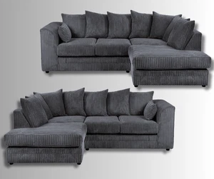 Jumbo Cord Grey L Shape Corner 3+2 Seater Sofa - Picture 1 of 22