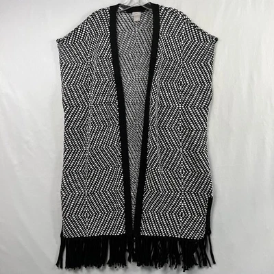 Chicos 3 Túnica Cárdigan Abierto Suéter Chaleco XL Flecos Sin Mangas Negro Blanco Foto 1 de 4