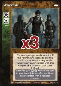 Lot of 3 cards: Warrant [LotN set] - VTES card - Picture 1 of 2