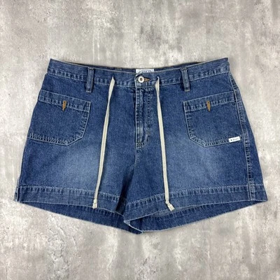 Carolina 蓝色短裤女式 16 高腰 36 英寸腰牛仔裤 90 年代牛仔抽绳 — 第 1/4 张图片