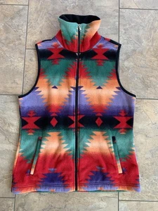 Chaps Sport Blanket Vest Women's Medium Red Aztec Full Zip Fleece Southwest - Picture 1 of 9