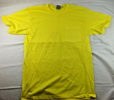 Vintage Blank Pocket T Shirt Yellow Made In USA L Large Jensen Activewear - Image 1 of 4