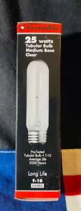 PERMALITE L3503 TUBULAR CLEAR 25 WATT T10 -E26 BASE LIGHT BULB-130VOLT - Picture 1 of 8