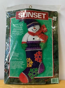 Vintage 1997 Dimenson Sunset Jolly Snowman Stocking Christmas Stocking Kit - Picture 1 of 7