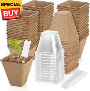 50 Sets 3 Inch Peat Pots, Biodegradable Plant Nursery Pots with Humidity Dome, S - Picture 1 of 7
