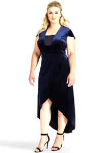 STANDARDS & PRACTICES DEEP INK BLUE LUNA HI LOW COCKTAIL DRESS SIZE 2X - Picture 1 of 7