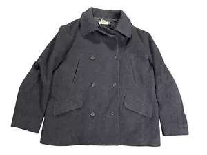 J Crew Pea Coat Men’s Large Gray Double Breasted Wool Blend Heavy Outdoors - Picture 1 of 7