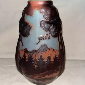 ❤️VTG 'EMILE GALLE' CAMMEO VETRO ARTE VASO DEL PAESAGGIO 5” ALTO 3” LARGO FIRMATO - Foto 1 di 5