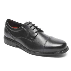 Rockport Men's Charles Road Cap Toe Oxford Black Leather Dress Shoes - Picture 1 of 5