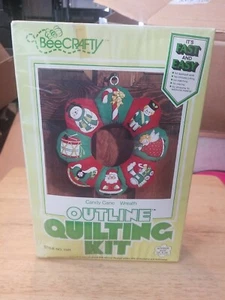 Vtg Bee Crafty Outline Quilting Kit Candy Cane Wreath 14"x14" SEALED - Picture 1 of 6