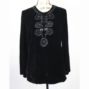 Talbots Mujer Talla 12 Negro Terciopelo Top Mezcla Seda Cuentas Estrás Formal - Imagen 1 de 15