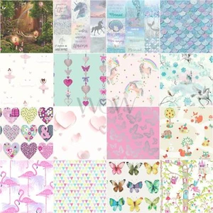 PAPEL PINTADO NIÑAS NIÑOS FLAMENCO UNICORNIO CORAZONES SIRENA LLAMA ESTRELLAS - Imagen 1 de 87