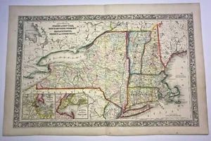 NORTHEAST UNITED STATES 1860 AUGUSTUS MITCHELL LARGE ANTIQUE MAP  - Picture 1 of 11