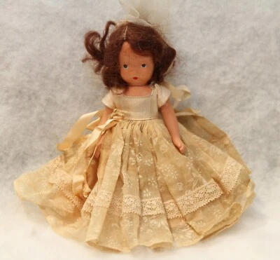 Vintage Nancy Ann Storybook Doll Brunette Bisque 5.5" - Image 1 of 4