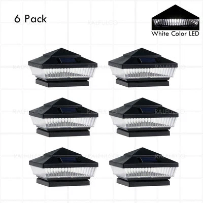 6 Pack Black 6"x 6" Outdoor Solar Post Cap Fence Light White Color LED PVC/Vinyl - Image 1 of 2