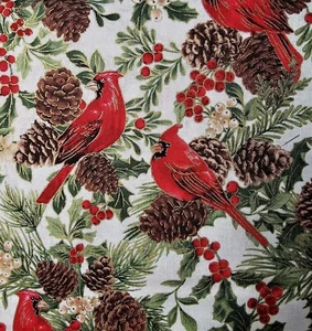 Hi Fashion - Christmas Traditional Holiday Cardinals - Mist Quilting Fabric - Picture 1 of 1