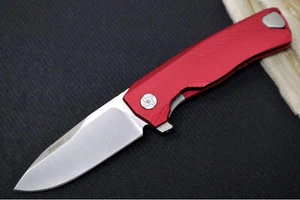 Lionsteel ROK Flipper - Red Anodized Aluminum Handle / Drop Point Blade / Satin - Picture 1 of 4