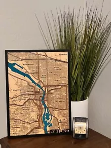 Portland, Oregon Laser Layered Wood City Willamette River Map Art 15x11 - Picture 1 of 4