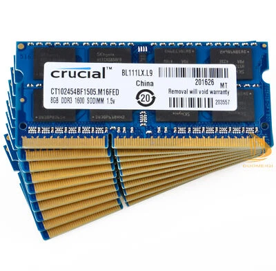 LOT Crucial 10x 8GB 2Rx8 PC3-12800S DDR3 1600Mhz SODIMM RAM Laptop Memory $GS$ - Image 1 of 4