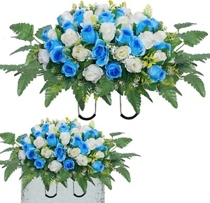 Artificial Cemetery Flower Saddles Rose Headstone Flower Saddle Outdoor Grave - Picture 1 of 7