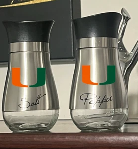 Miami Hurricanes Silver Glass Bottom Stainless Steel Salt & Pepper Shaker Set - Picture 1 of 1