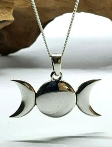 Triple Moon Pendant Goddess 925 Sterling Silver Wicca Pagan Jewellery & Boxed - Picture 1 of 14