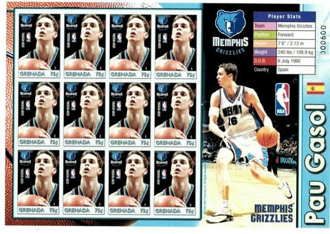 Grenada - 2004 - NBA Pau Gasol - Memphis Grizzlies - Sheet Of 12 - MNH Cover