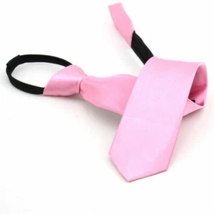 Kids Men's Solid Color Ready Knot Pre Tied Formal Zipper Tie Neck Wear Gift - Picture 1 of 24