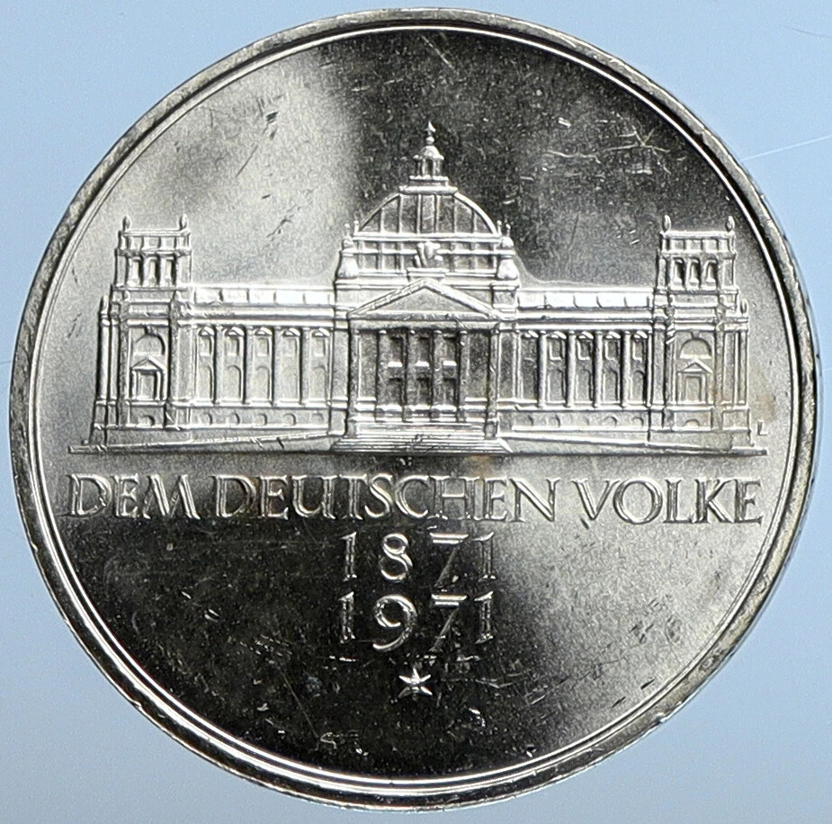 1971 G GERMANY 1871 Reichstag Building Berlin OLD Silver 5 Mark Coin i111276 - Image 1 of 3