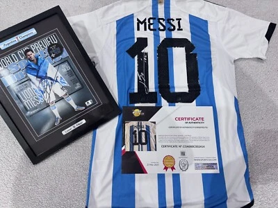 CAMISETA FIRMADA SELECCION ARGENTINA QATAR 22 LEO MESSI MAS CUADRO FIRMADO COA - Imagen 1 de 4
