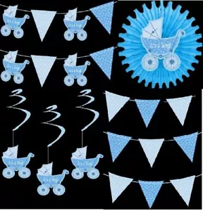 Baby Shower Blue Set Supplies Tableware Decoration Celebration Boy Invites Party - Picture 1 of 6