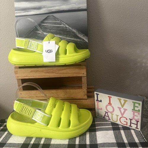 Sandali UGG Sport SÌ verde fluo logo audace cinturino grafico 8 39 nuovi con etichette