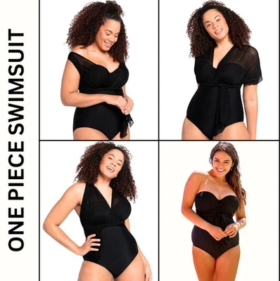 Curvy Kate 包裹式头巾连体泳衣黑色网眼遮瑕海滩 30I 码 — 第 1/4 张图片