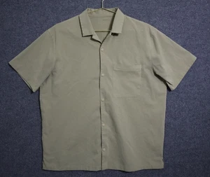 Lululemon Shirt Men XL Tan Snap Up Button Collared Short Sleeve Pocket Daily EUC - Picture 1 of 4