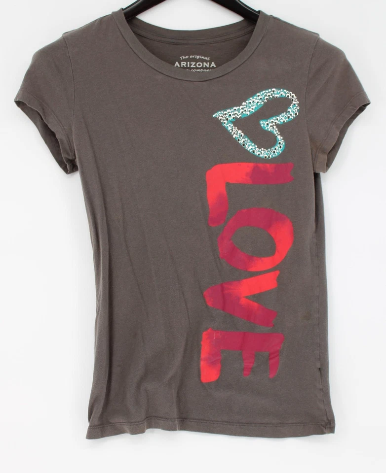 Camiseta Arizona Jean Company Top Mujer Grande Love Gráfico Lentejuelas Corazón Gris Foto 1 de 4