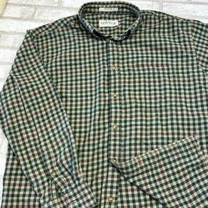 Orvis Shirt Mens Large Green Plaid Cotton Outdoor Button Up Collared Outdoorsman - Picture 1 of 7