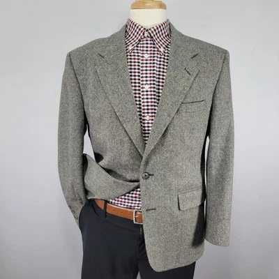 Abrigo Blazer Deportivo John Alexander Para Hombres Tweed Dos Botones Gris Espiga Lana 40S Foto 1 de 4