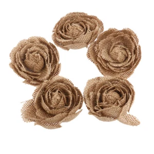 5pcs Hessian Burlap Rose Flowers for Christmas Wedding Decoration (Deep Brown) - Picture 1 of 3
