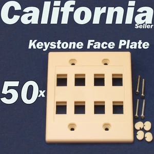 50 Faceplate 8 Port Keystone Jack RJ45 CAT5 CAT5e CAT6 Network Wall Plate Ivory - Picture 1 of 5