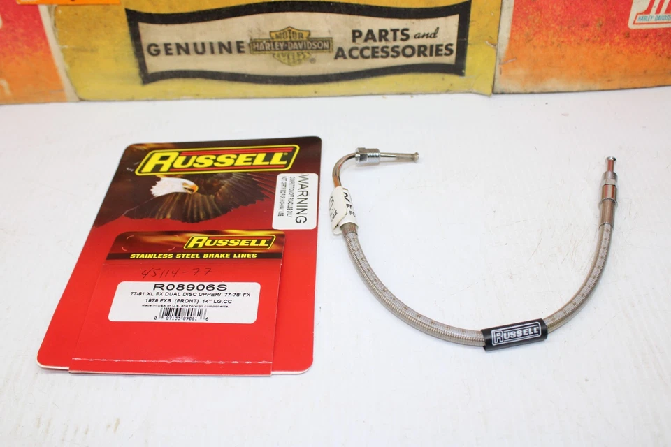 Línea de freno delantero trenzado Harley 14" hecha en EE. UU. 45114-77 FX Super-Glide XL NUEVO Foto 1 de 4